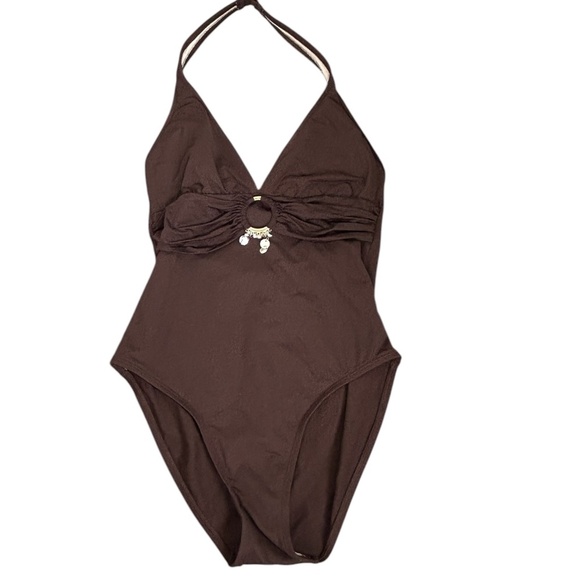 La Blanca One Piece Brown Ruched Swim Suit Sz 12 - Picture 1 of 6